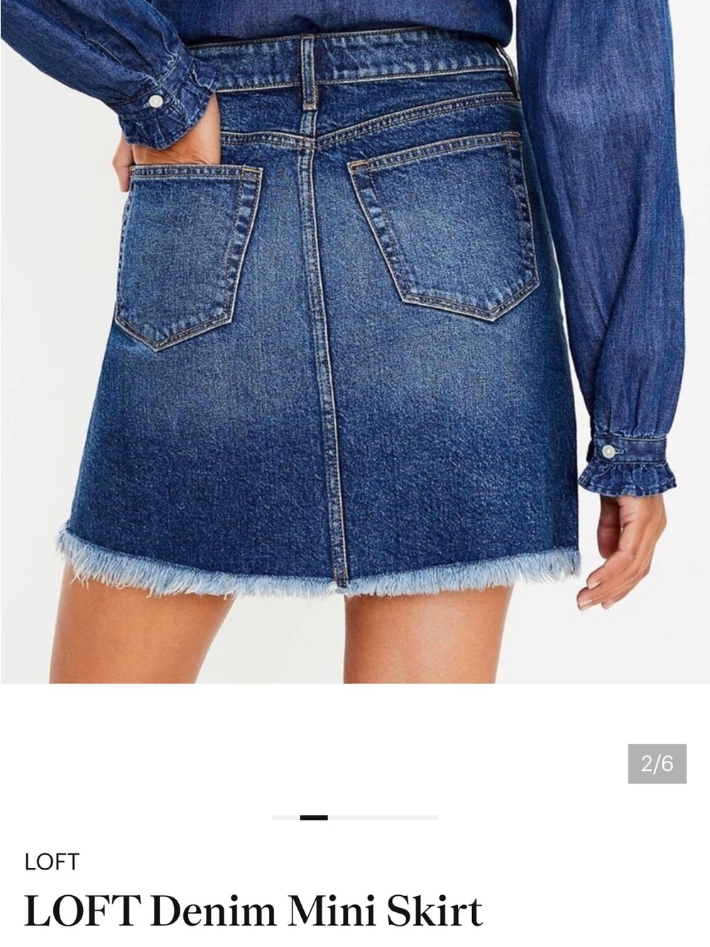 NWOT LOFT Jean denim mini skirt dark raw hem 99% COTTON 1% elastane 5-pocket 4